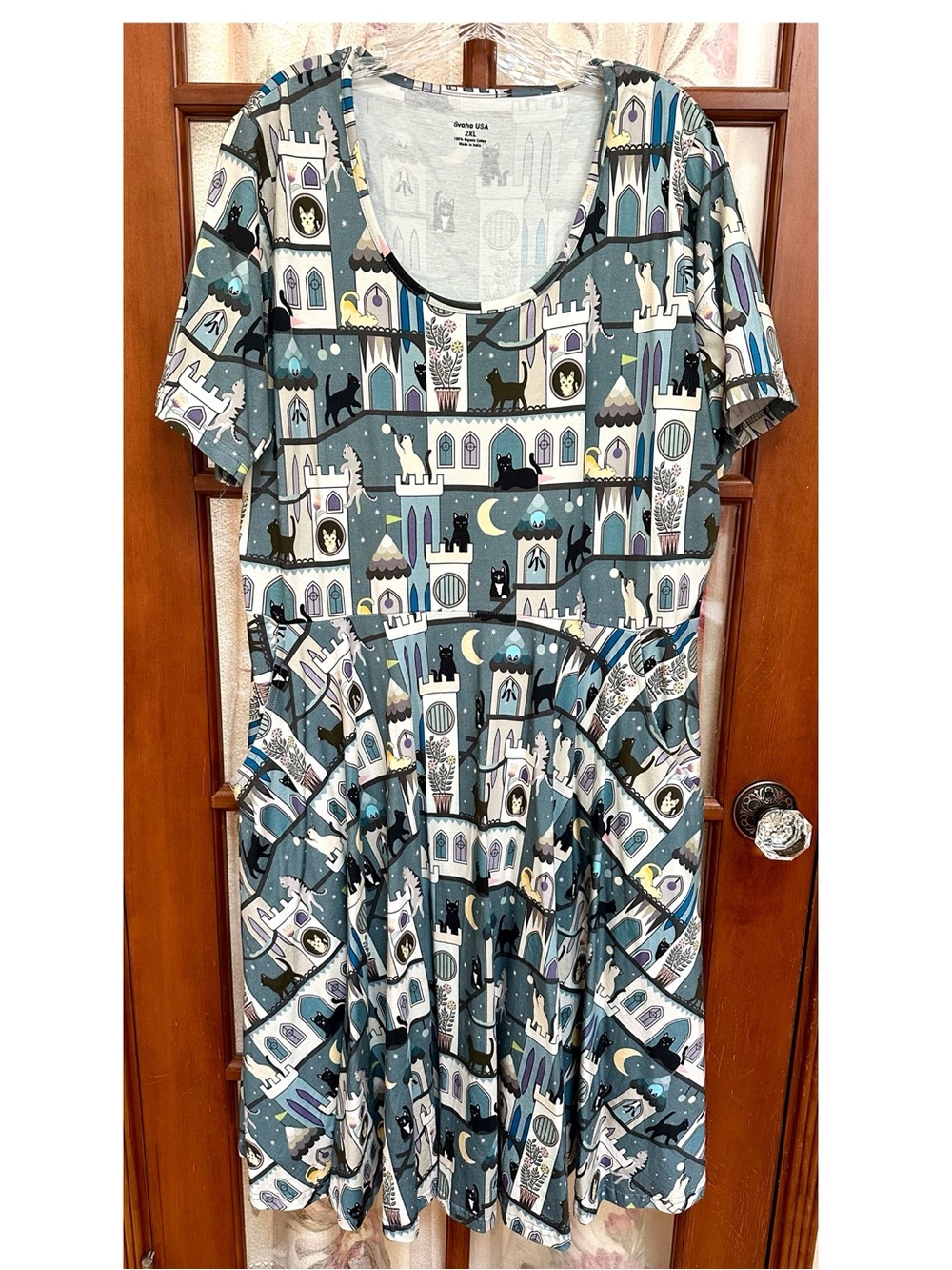 Castles & Cats & Moons Print Twirl Midi Dress